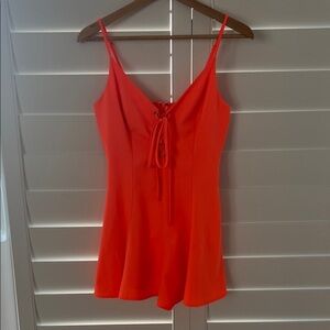 Neon Orange Lace-Up Mini Dress Romper